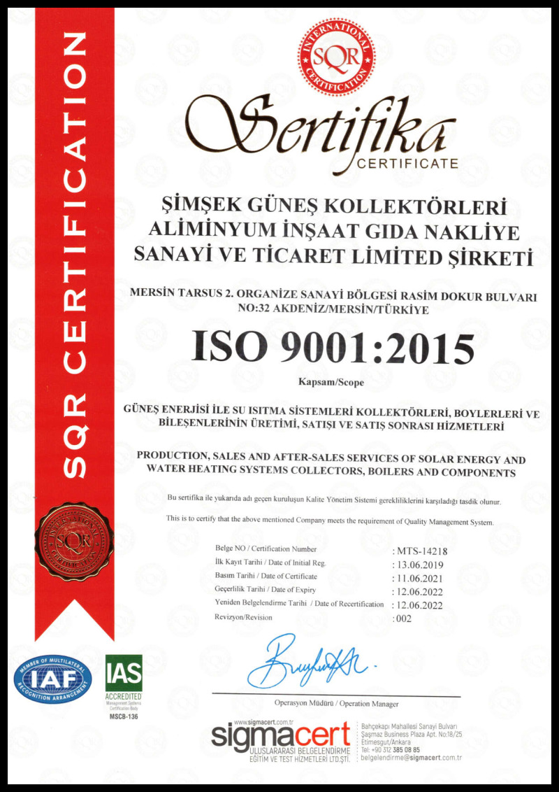 Şimşek Solar: ISO 9001:2015