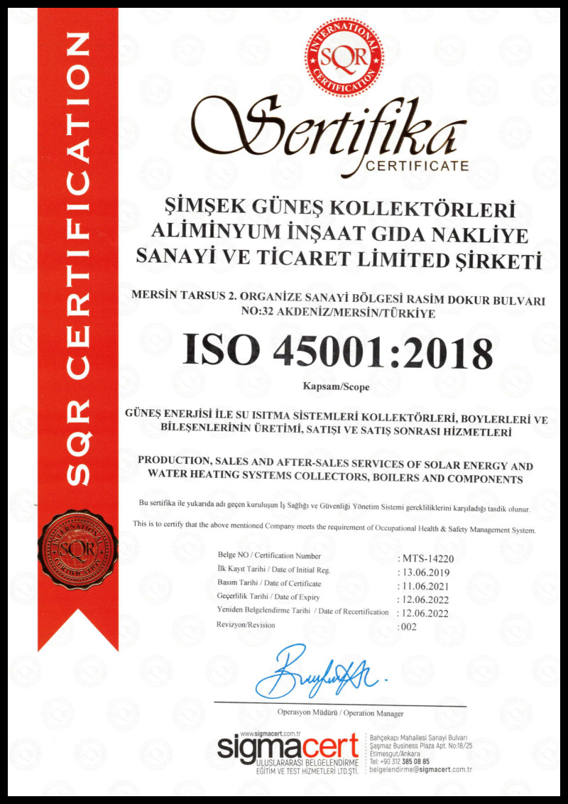 Şimşek Solar: ISO 45001:2018