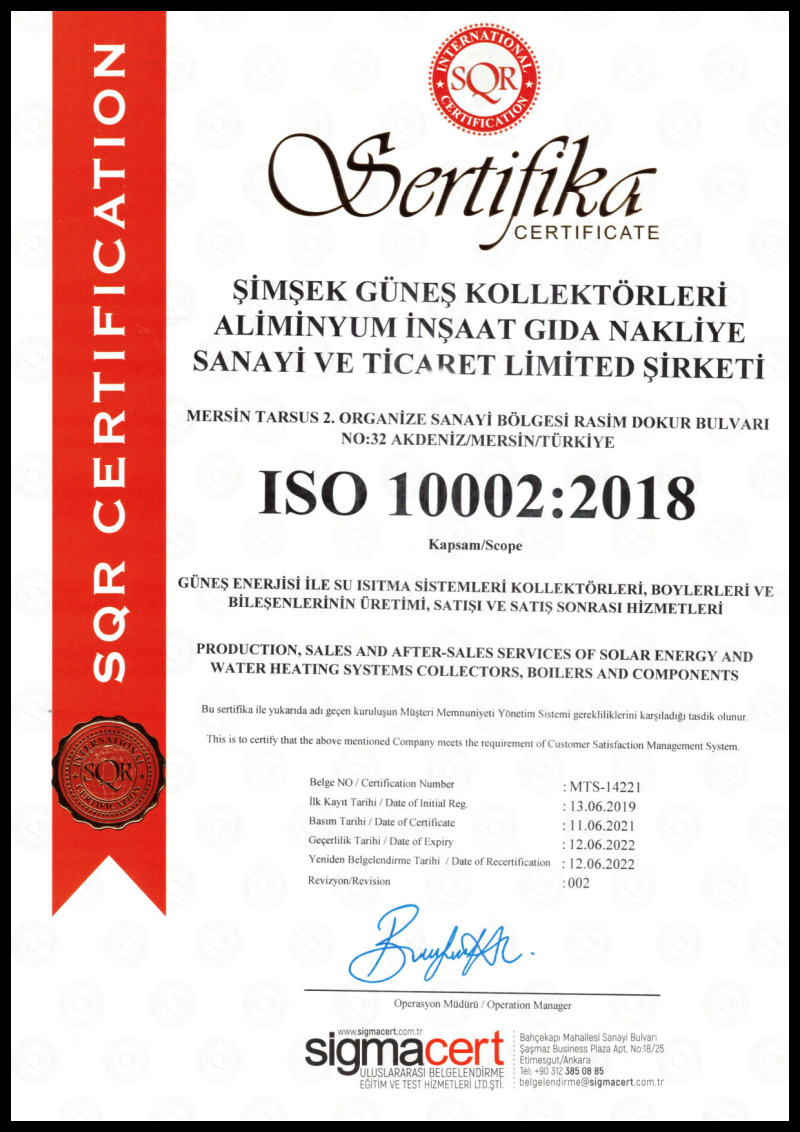 Şimşek Solar: ISO 10002:2018