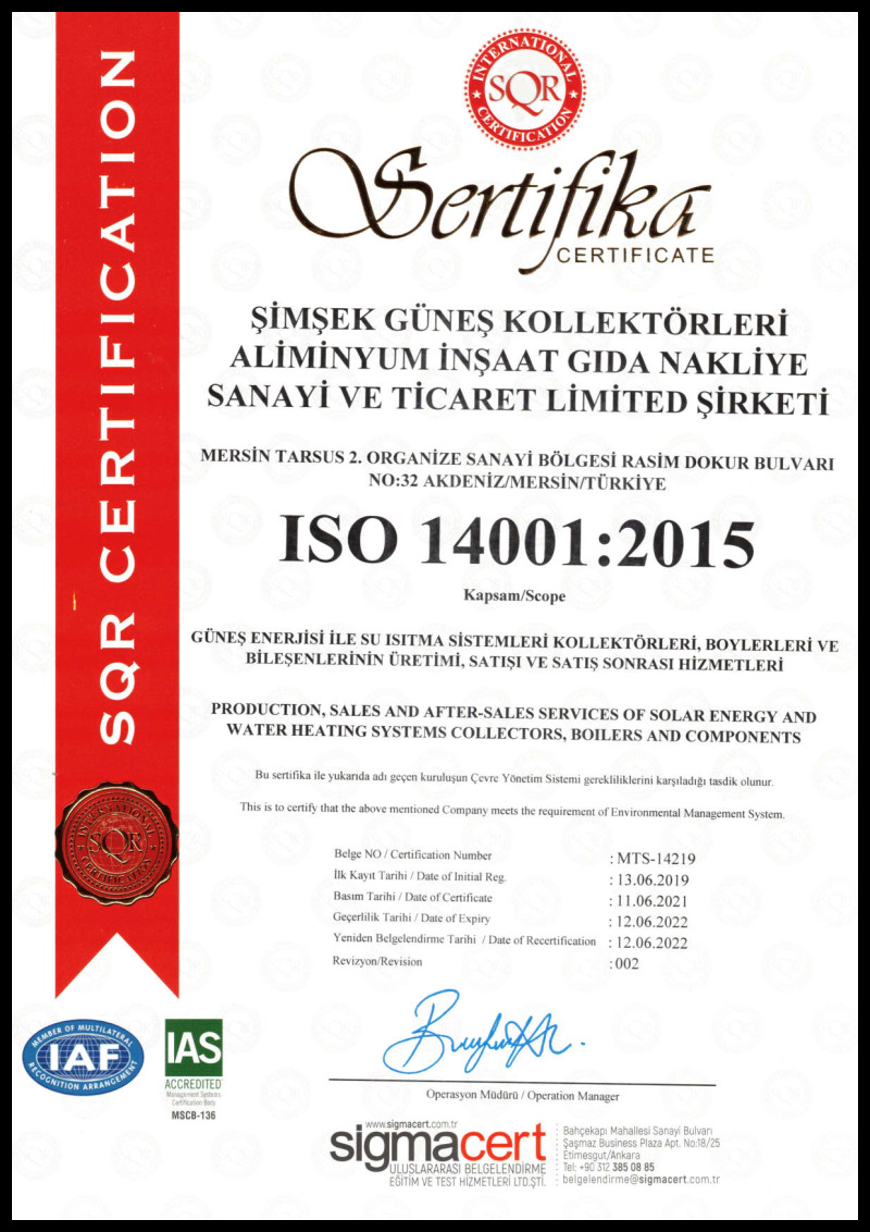 Şimşek Solar: ISO 14001:2015